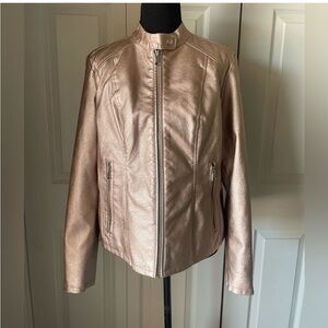 Baccini | Rose Gold Metallic Faux Leather Biker Jacket. Medium. Cool. Zippers